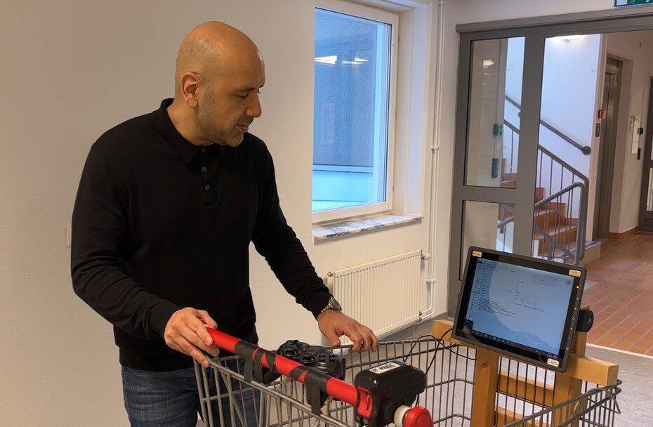 Modified shopping cart with a JLT6012 mounted.